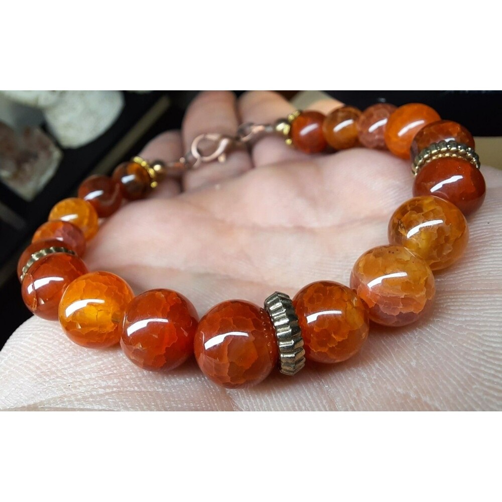 Handmade Semi Precious Stone Fire Dragon Vein Agate Beaded Bracelet